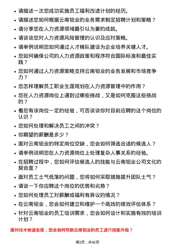 39道云南铝业人力资源专员岗位面试题库及参考回答含考察点分析