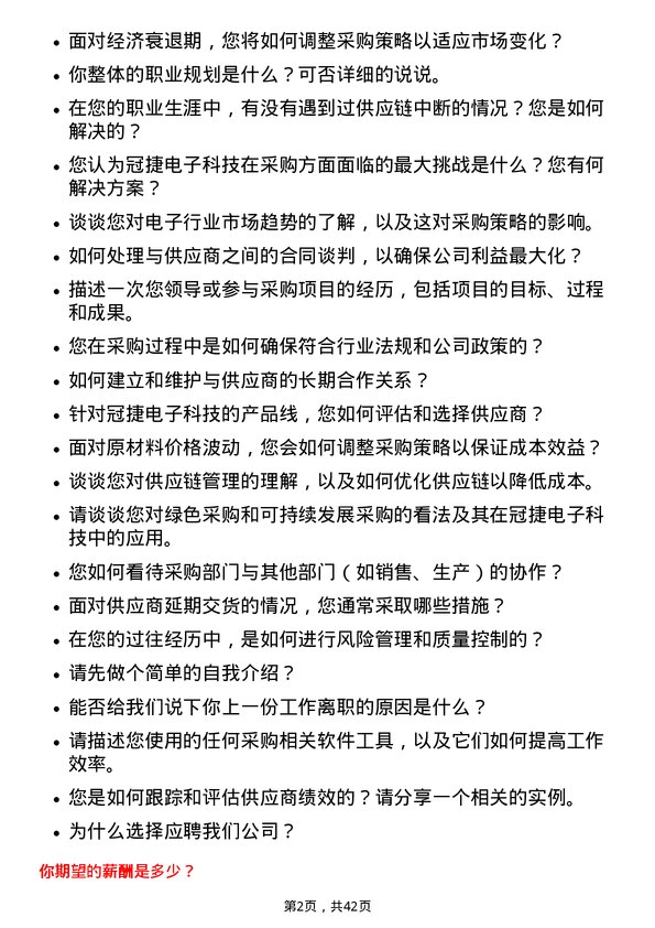 39道冠捷电子科技采购专员岗位面试题库及参考回答含考察点分析