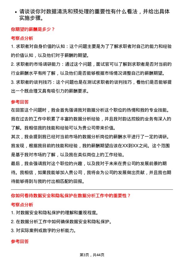 39道韵达控股数据分析师岗位面试题库及参考回答含考察点分析