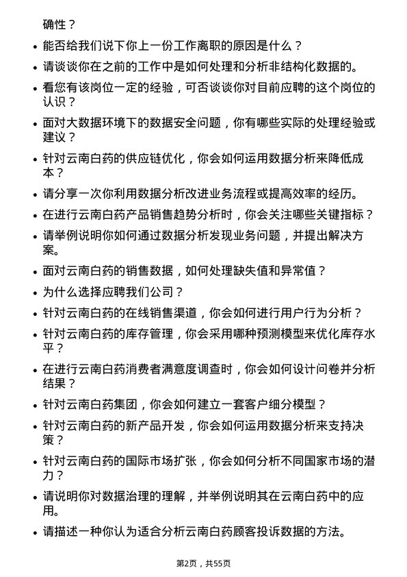 39道云南白药集团数据分析师岗位面试题库及参考回答含考察点分析