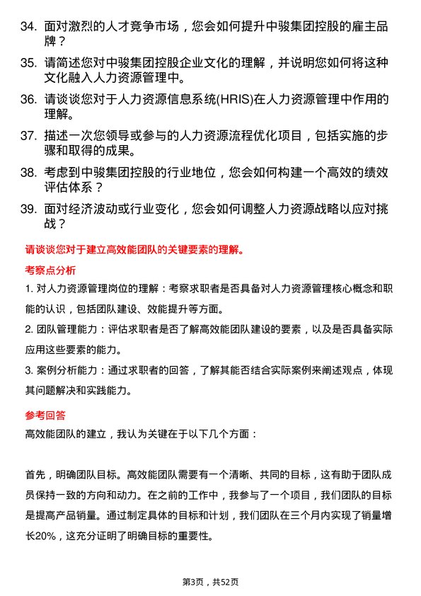 39道中骏集团控股人力资源管理岗位面试题库及参考回答含考察点分析