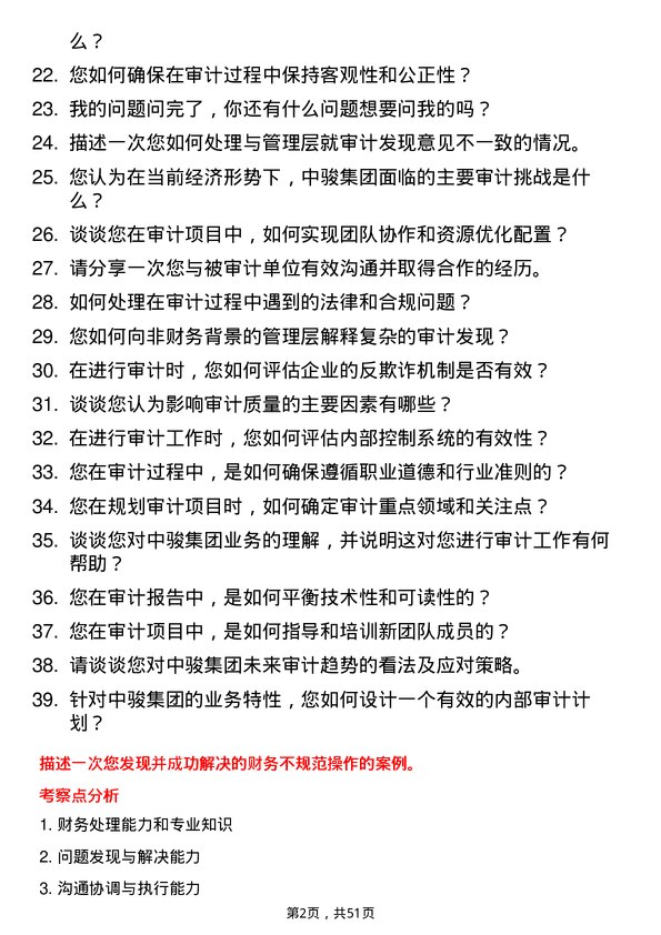 39道中骏集团控股审计专员岗位面试题库及参考回答含考察点分析