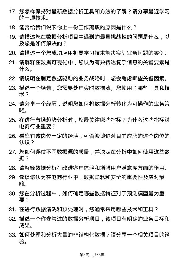 39道卓尔控股电商数据分析师岗位面试题库及参考回答含考察点分析