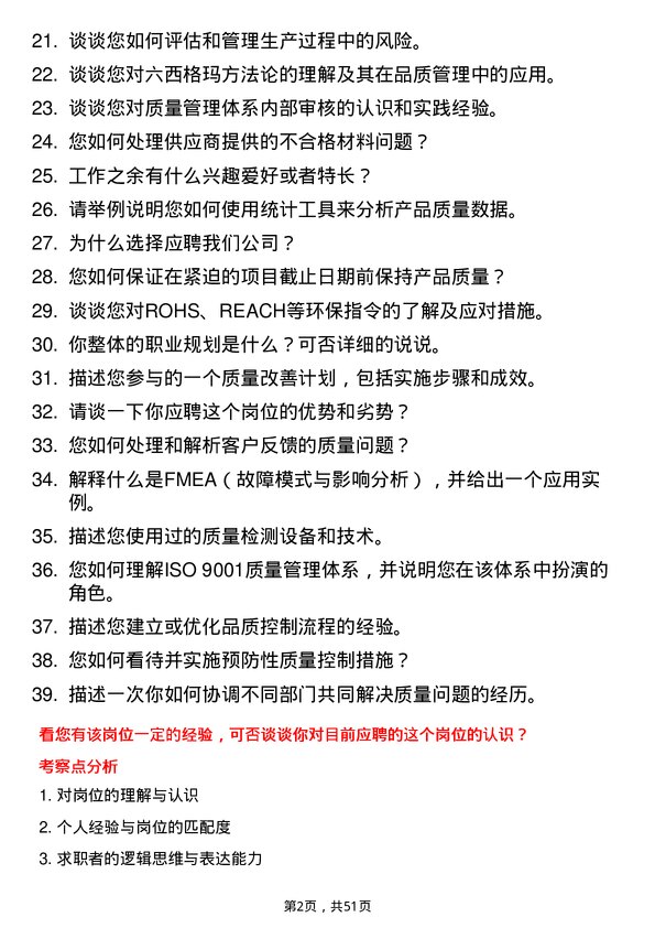 39道四川长虹电子控股集团品质管理工程师岗位面试题库及参考回答含考察点分析