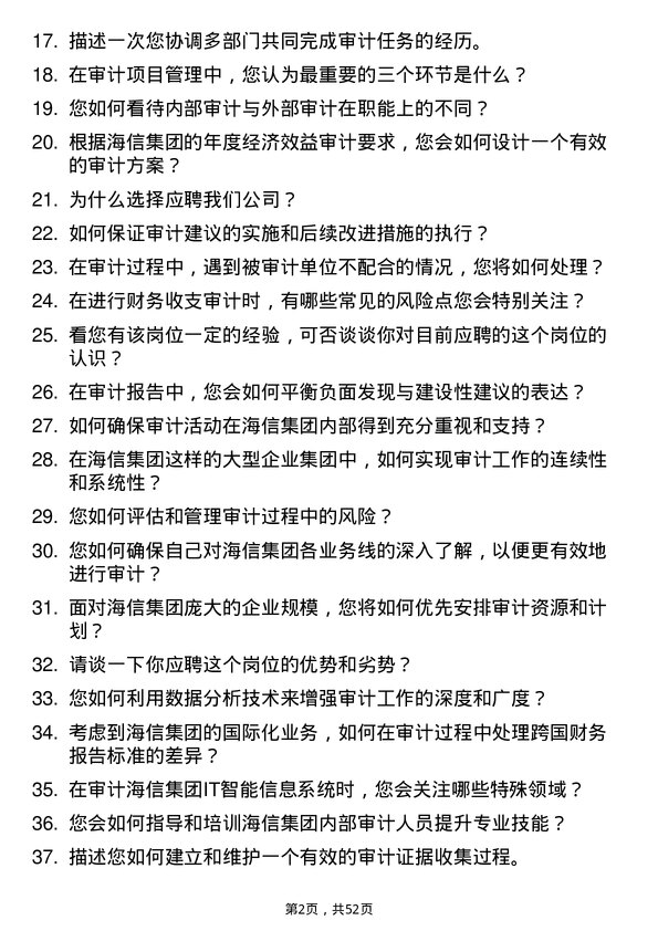 39道海信集团控股审计员岗位面试题库及参考回答含考察点分析