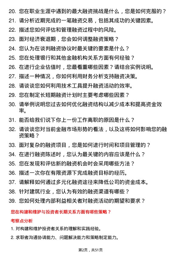 39道苏商建设集团融资专员岗位面试题库及参考回答含考察点分析