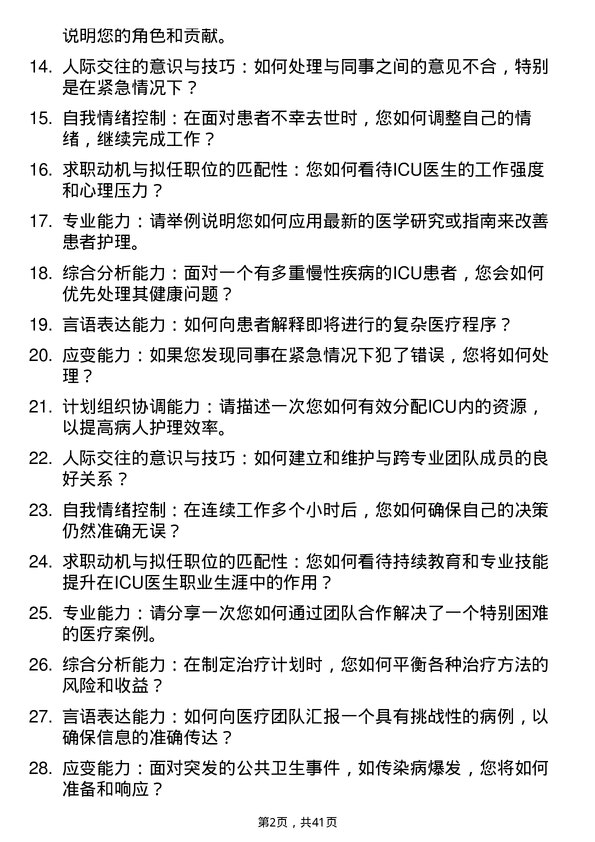 39道医院ICU医生面试题及参考答案结构化面试题