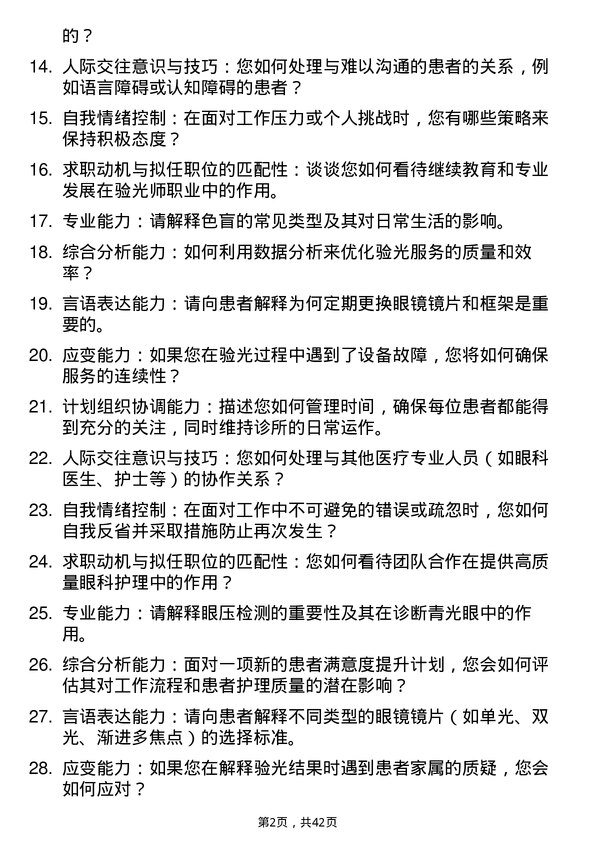 39道医院验光师面试题及参考答案结构化面试题