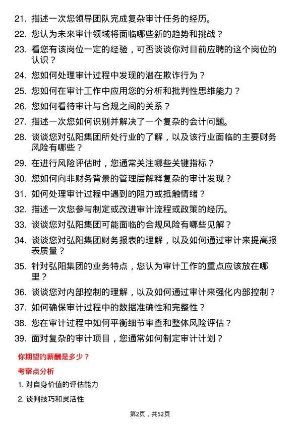 39道弘阳集团审计经理岗位面试题库及参考回答含考察点分析