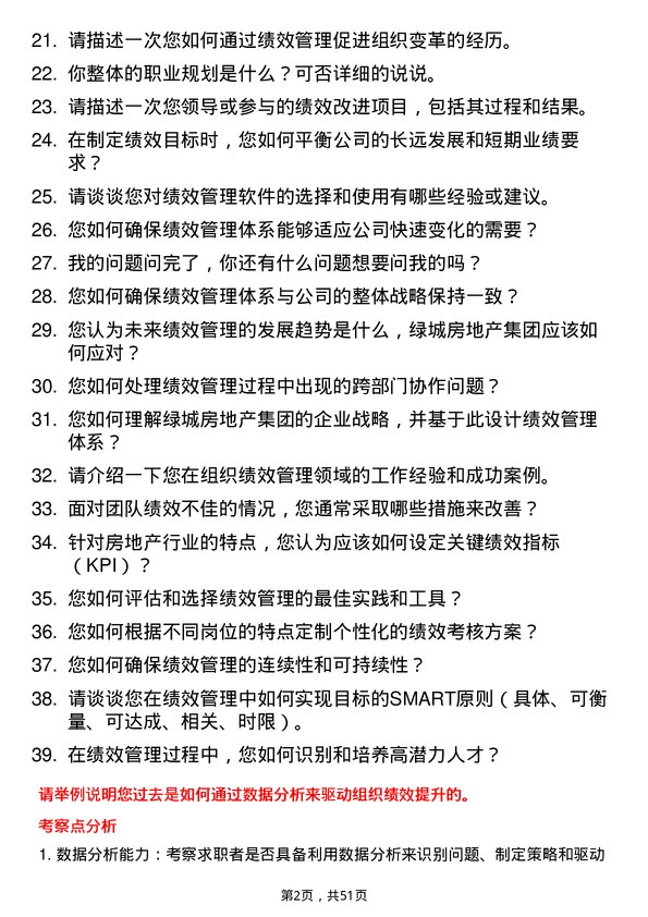 39道绿城房地产集团组织绩效专业总监岗位面试题库及参考回答含考察点分析