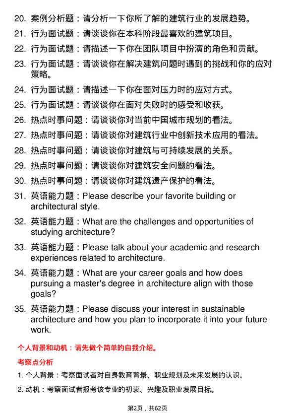 35道合肥工业大学建筑学专业研究生复试面试题及参考回答含英文能力题