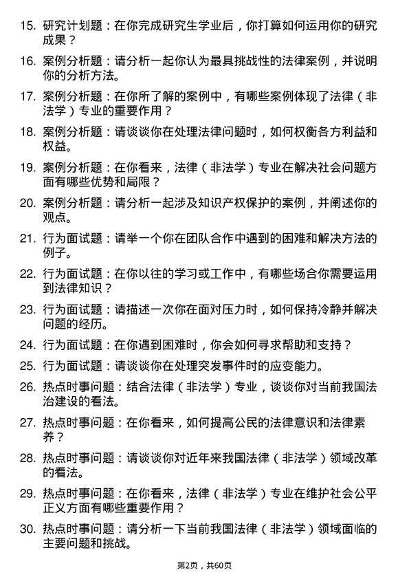 35道哈尔滨商业大学法律（非法学）专业研究生复试面试题及参考回答含英文能力题