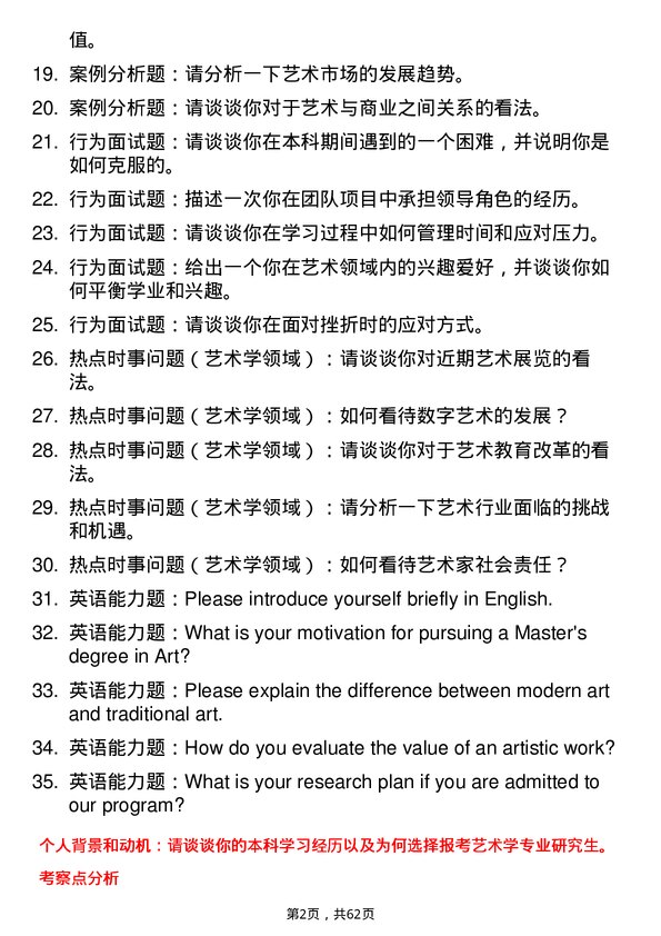 35道安徽财经大学艺术学专业研究生复试面试题及参考回答含英文能力题