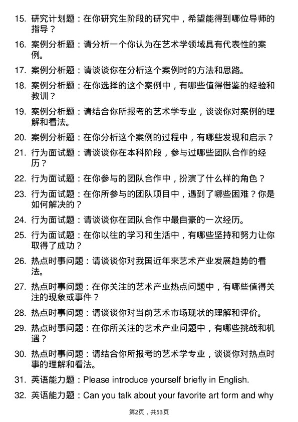 35道浙江音乐学院艺术学专业研究生复试面试题及参考回答含英文能力题