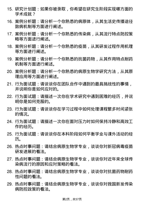 35道海南医科大学病原生物学专业研究生复试面试题及参考回答含英文能力题