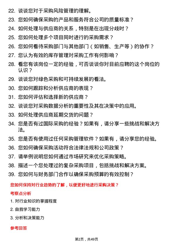 39道山东九羊集团采购员岗位面试题库及参考回答含考察点分析