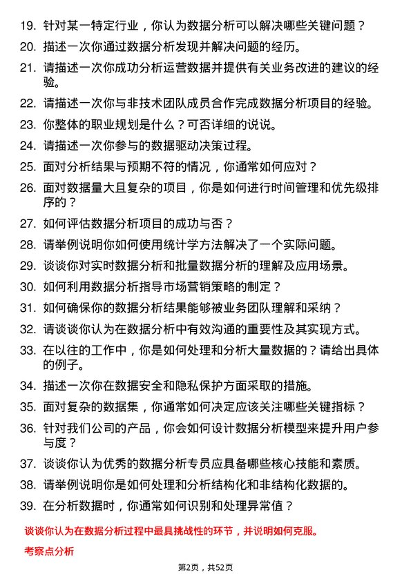 39道山东科达集团数据分析专员岗位面试题库及参考回答含考察点分析