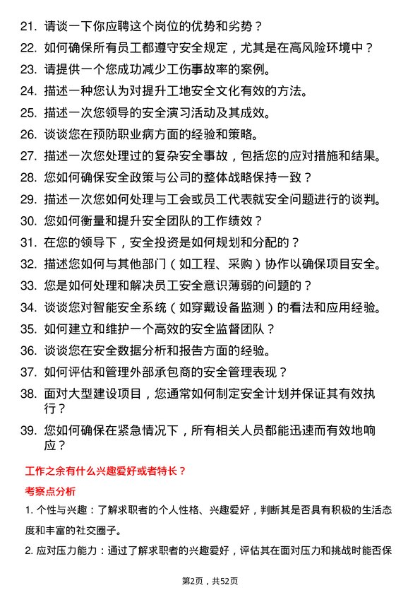 39道武汉城市建设集团安全负责人岗位面试题库及参考回答含考察点分析