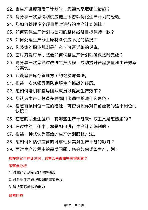 39道江苏华宏实业集团生产计划员岗位面试题库及参考回答含考察点分析