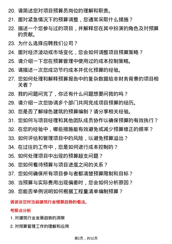 39道通州建总集团项目预算员岗位面试题库及参考回答含考察点分析