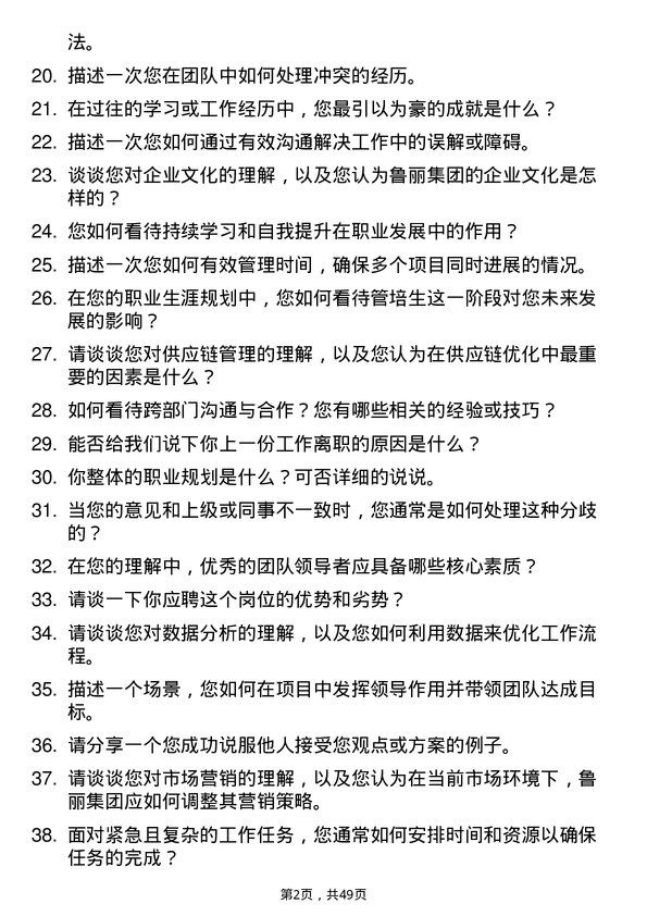 39道鲁丽集团管培生岗位面试题库及参考回答含考察点分析