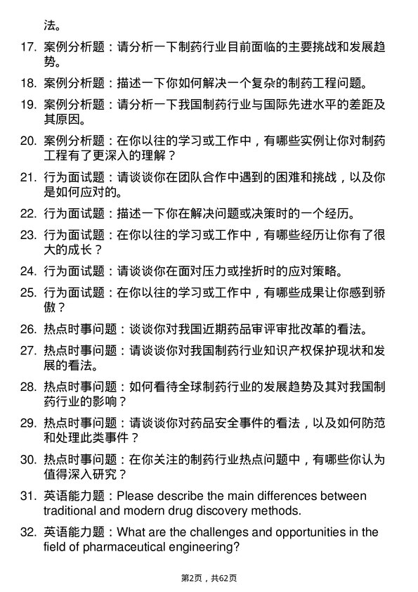 35道中国科学院成都生物研究所制药工程专业研究生复试面试题及参考回答含英文能力题