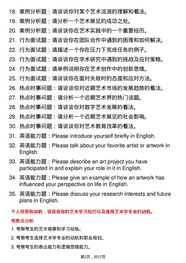 35道南京艺术学院艺术学专业研究生复试面试题及参考回答含英文能力题