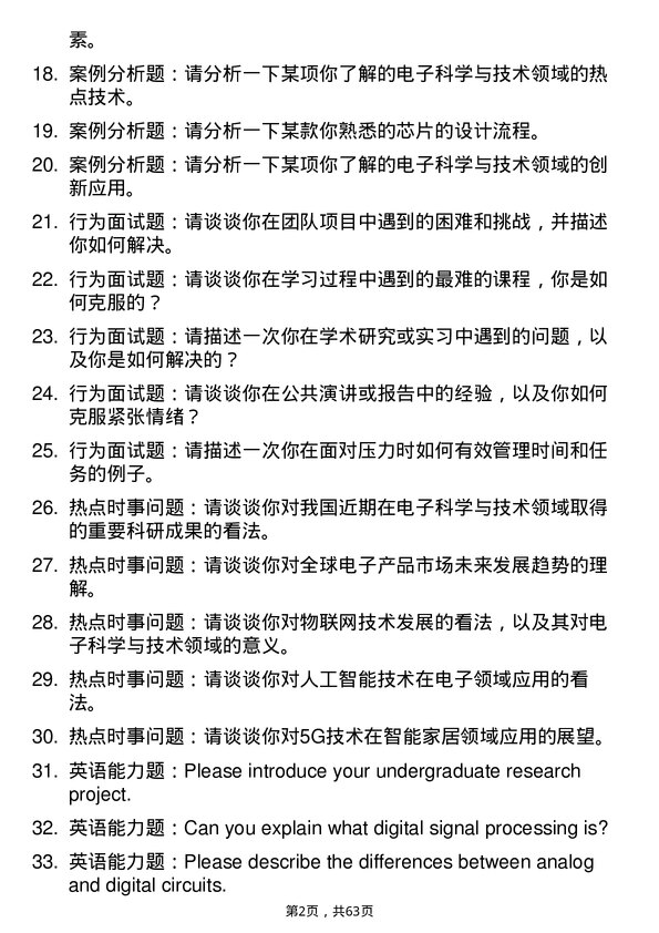 35道天津工业大学电子科学与技术专业研究生复试面试题及参考回答含英文能力题