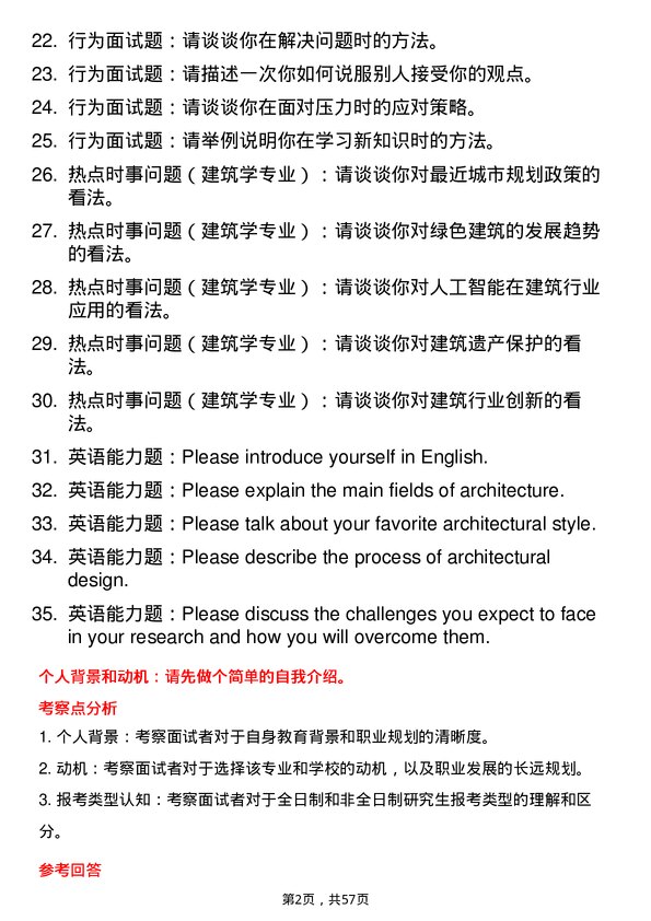 35道湖北工业大学建筑学专业研究生复试面试题及参考回答含英文能力题