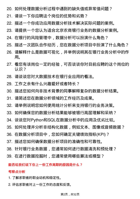 39道北京农商银行总行信息科技条线数据分析岗岗位面试题库及参考回答含考察点分析