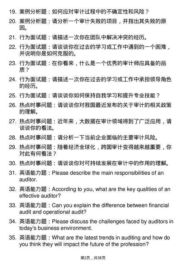 35道上海交通大学审计专业研究生复试面试题及参考回答含英文能力题