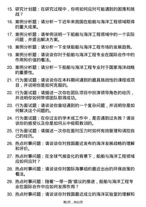 35道上海交通大学船舶与海洋工程专业研究生复试面试题及参考回答含英文能力题