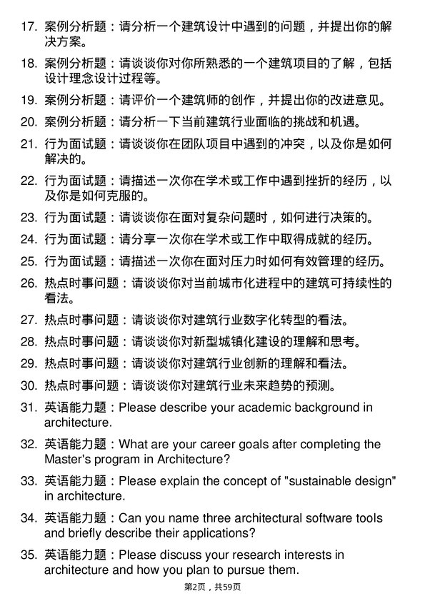 35道华中科技大学建筑学专业研究生复试面试题及参考回答含英文能力题