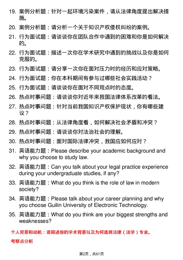 35道桂林电子科技大学法律（法学）专业研究生复试面试题及参考回答含英文能力题