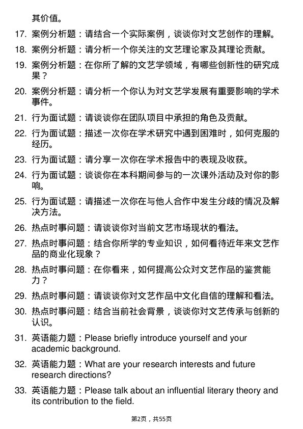 35道西藏民族大学文艺学专业研究生复试面试题及参考回答含英文能力题