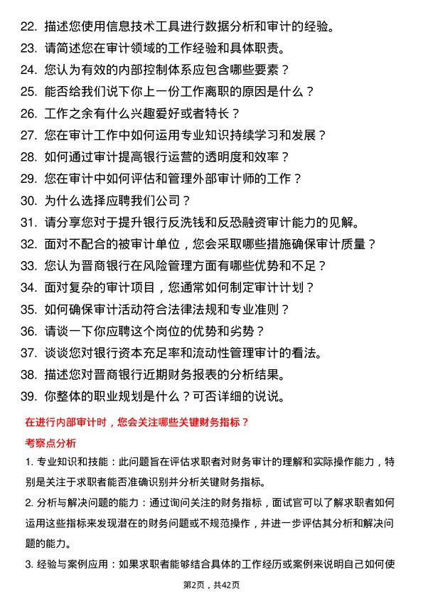 39道晋商银行分行审计岗岗位面试题库及参考回答含考察点分析