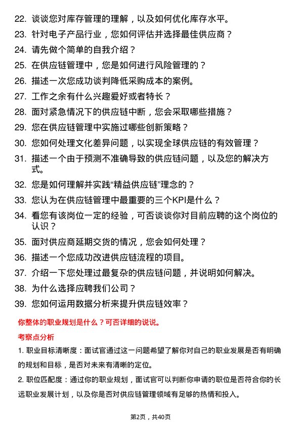 39道比特微供应链管理专员岗位面试题库及参考回答含考察点分析