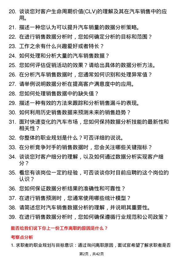 39道洛轲智能汽车销售数据分析员岗位面试题库及参考回答含考察点分析