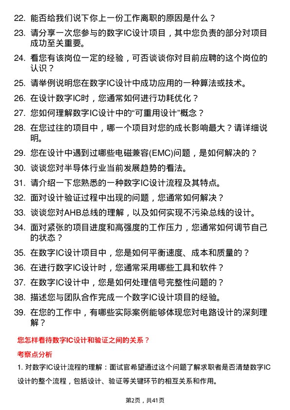 39道长鑫科技数字IC设计工程师岗位面试题库及参考回答含考察点分析