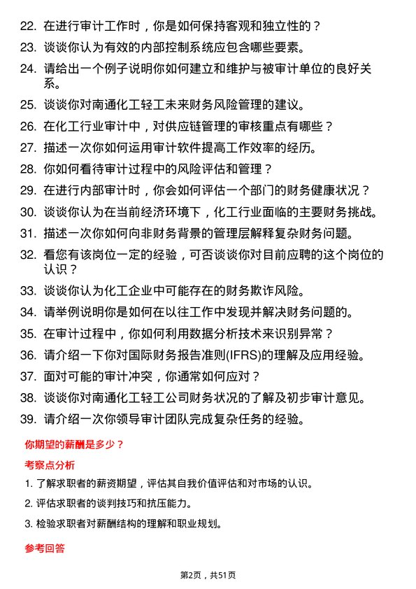 39道南通化工轻工审计员岗位面试题库及参考回答含考察点分析