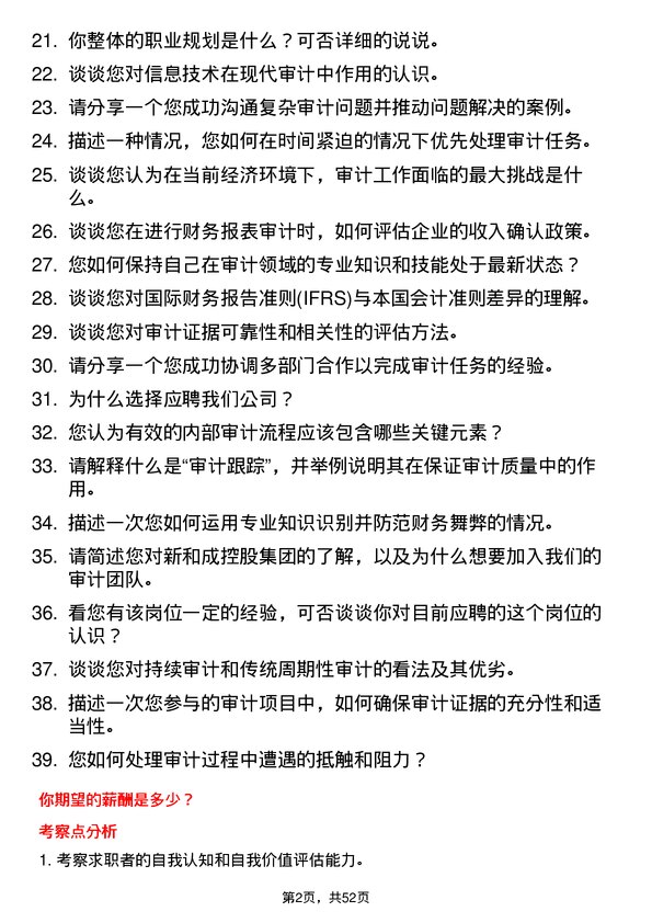 39道新和成控股集团审计员岗位面试题库及参考回答含考察点分析