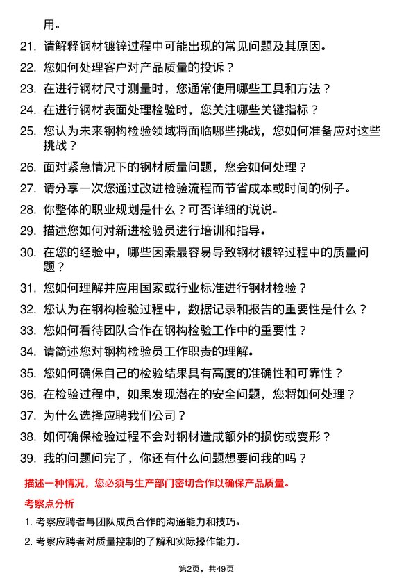 39道江苏国强镀锌实业钢构检验员岗位面试题库及参考回答含考察点分析