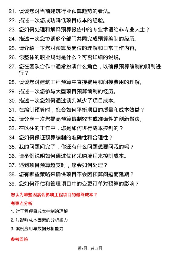 39道河北天山实业集团预算员岗位面试题库及参考回答含考察点分析