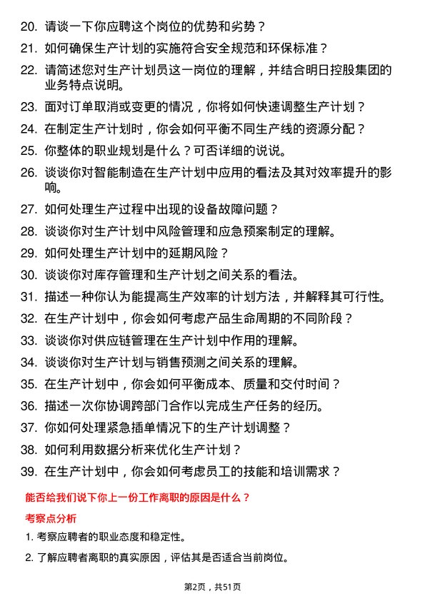 39道浙江明日控股集团生产计划员岗位面试题库及参考回答含考察点分析