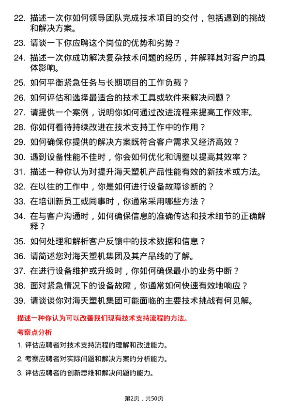 39道海天塑机集团公司技术支持工程师岗位面试题库及参考回答含考察点分析