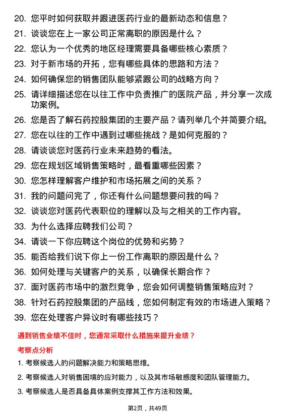 39道石药控股集团地区经理岗位面试题库及参考回答含考察点分析