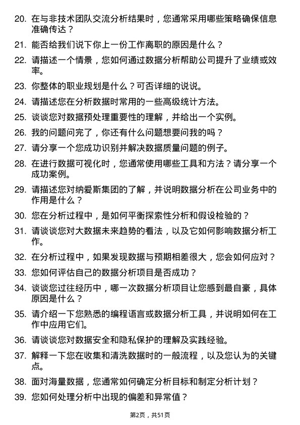 39道纳爱斯集团数据分析员岗位面试题库及参考回答含考察点分析