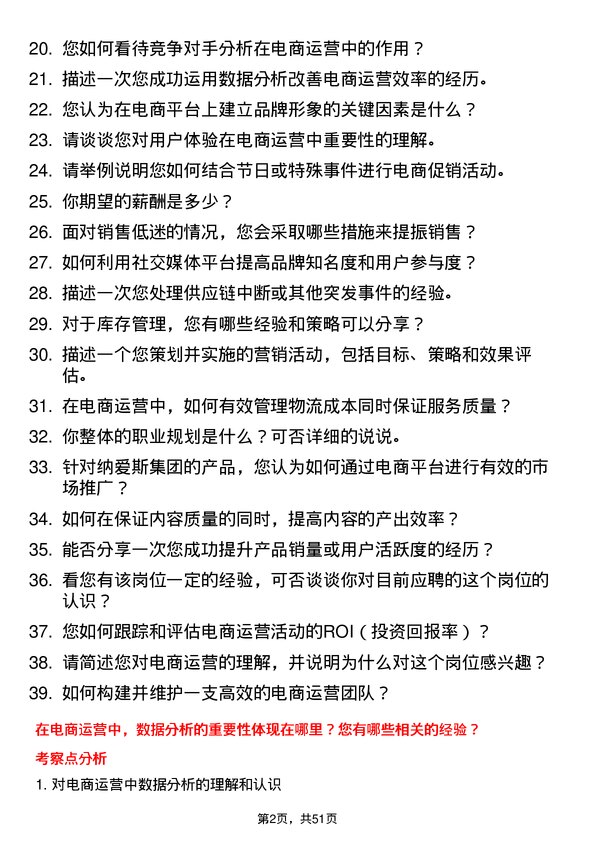 39道纳爱斯集团电商运营专员岗位面试题库及参考回答含考察点分析