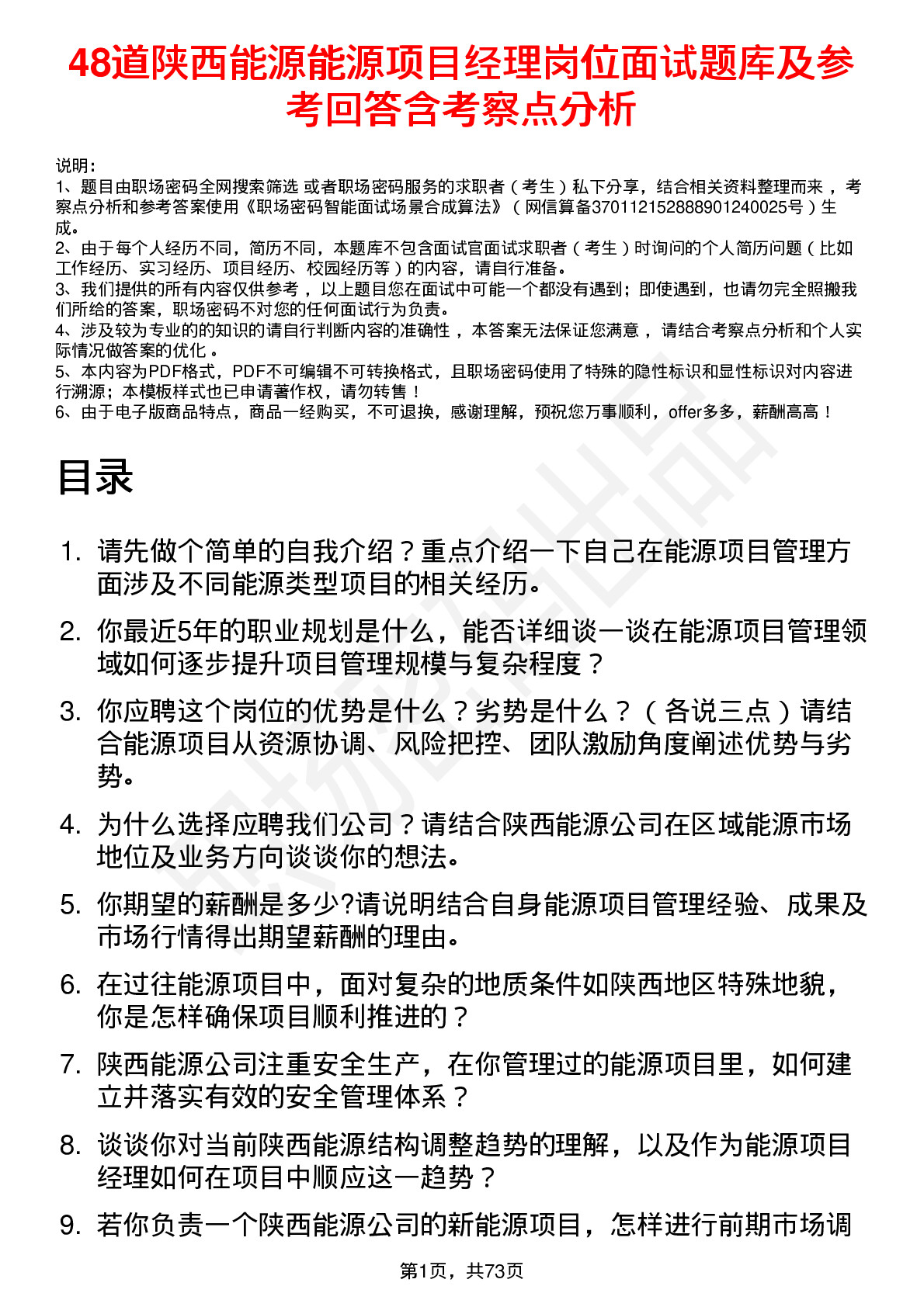 48道陕西能源能源项目经理岗位面试题库及参考回答含考察点分析