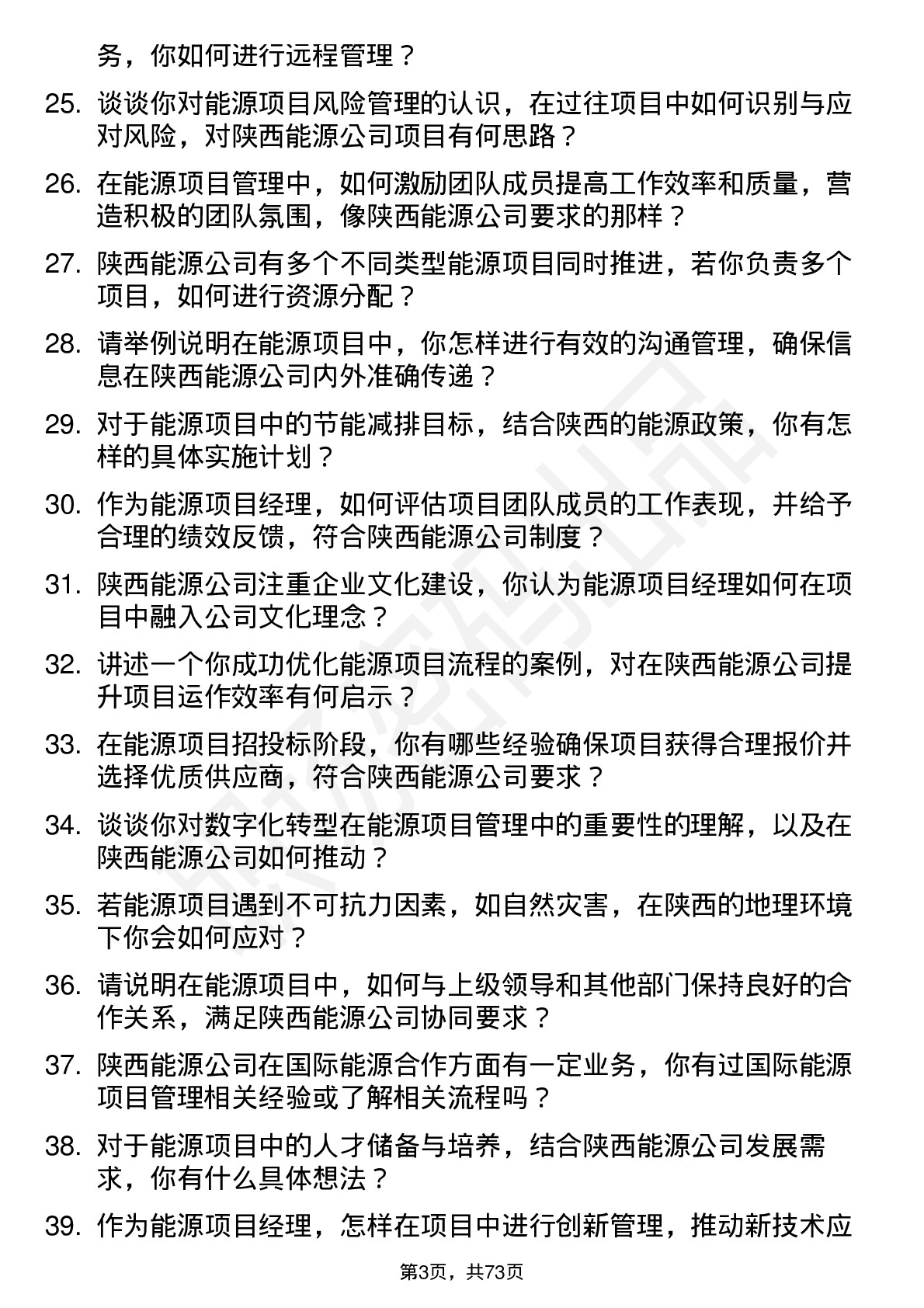 48道陕西能源能源项目经理岗位面试题库及参考回答含考察点分析